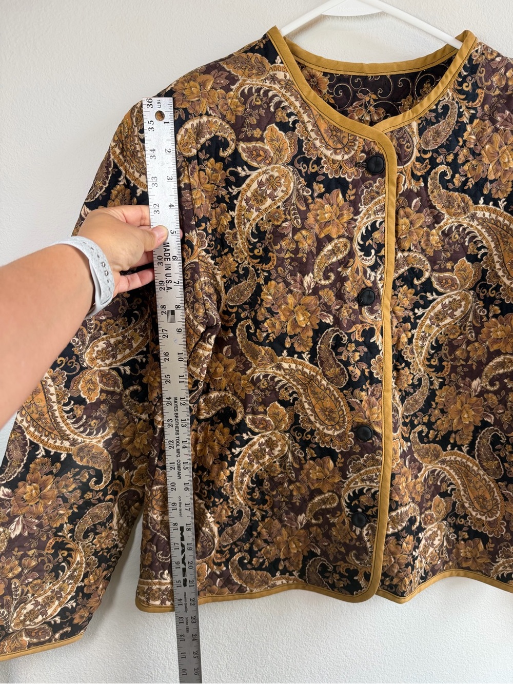 Paisley Floral Quilted Jacket Gold Brown Black Button Front - Picture 7 of 9